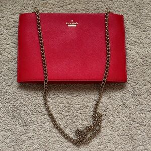 kate spade Red Saffiano Leather Crossbody with Gold Chain
